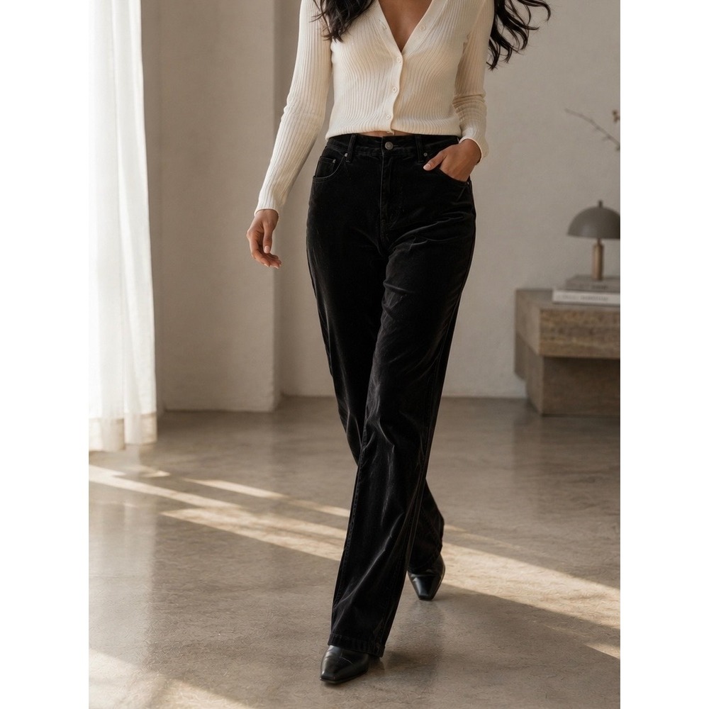 Jones‎ New York Jeans Black Lexington Straight Velvet Corduroy Pants Womens 16